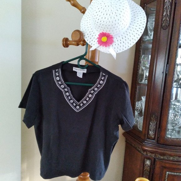 Cathy Daniels Elegant Black Summer Top, Cotton 100 %, Size - XL - Picture 1 of 3